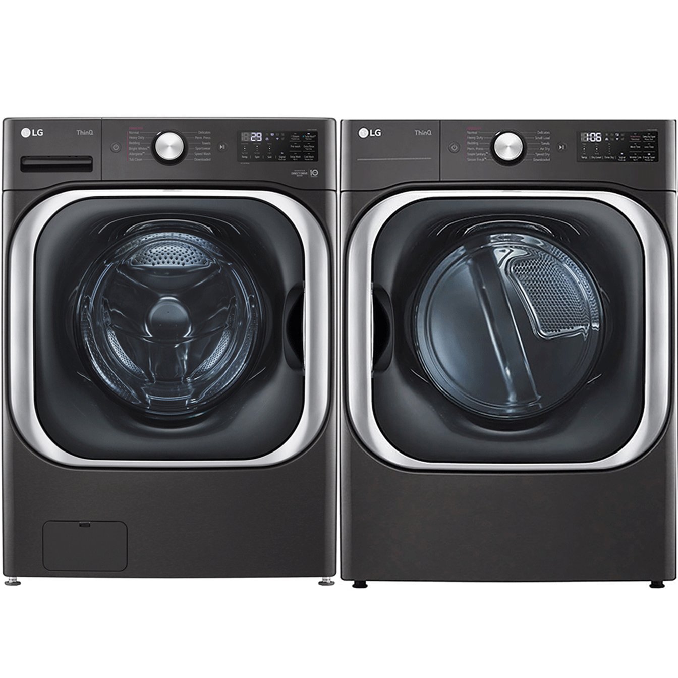 LG Black Steel 6.0 cu.ft. Stackable Front Load Steam Washer and 9.0 cu.ft. Stackable Steam Vented Dryer