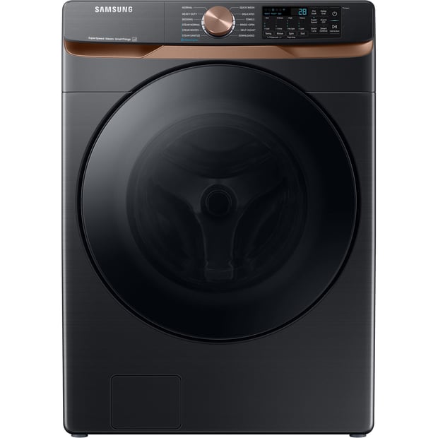 Samsung Black Stainless Steel 5.8 cu.ft. Stackable Front Load Steam Washer and 7.5 cu.ft. Steam Vented Dryer