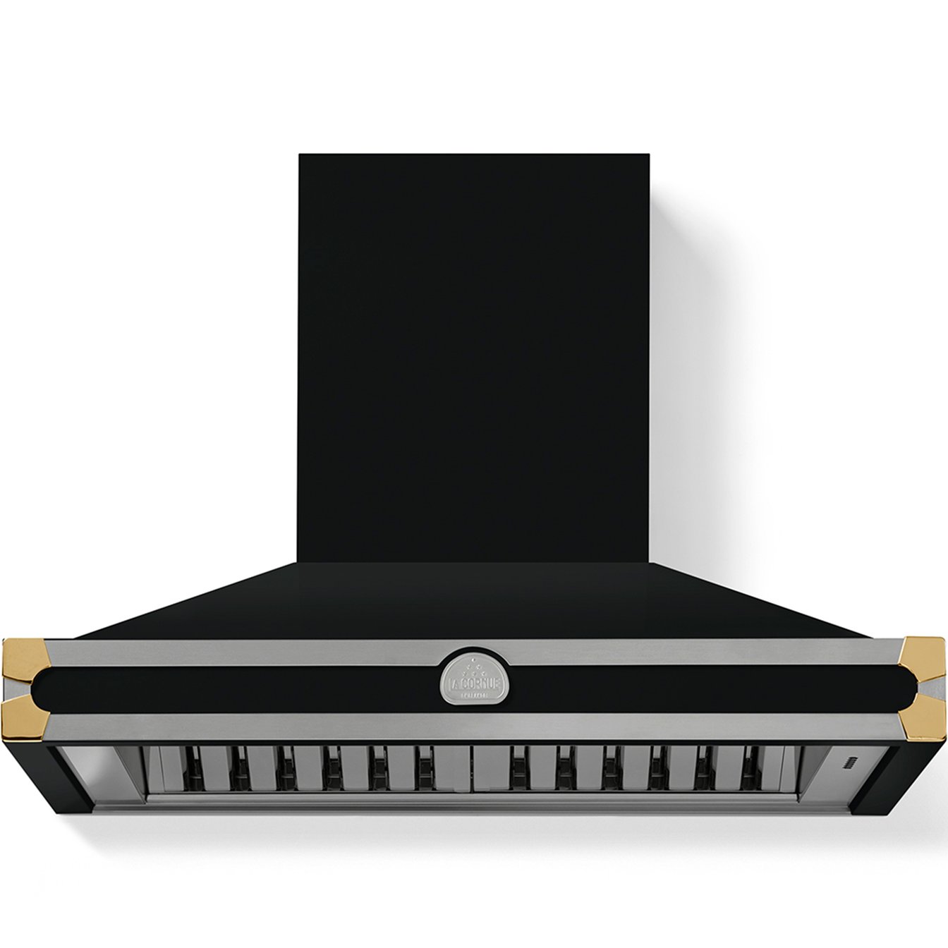 La Cornue 35 inch 600 CFM Chimney Hoodfan with Polished Brass Detail