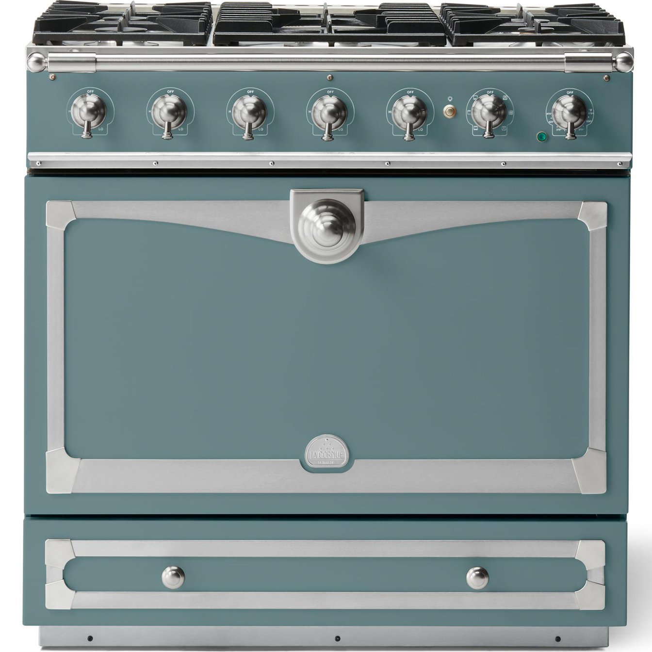 La Cornue 35 inch Single Oven Dual Fuel Range with Satin Chrome Detail