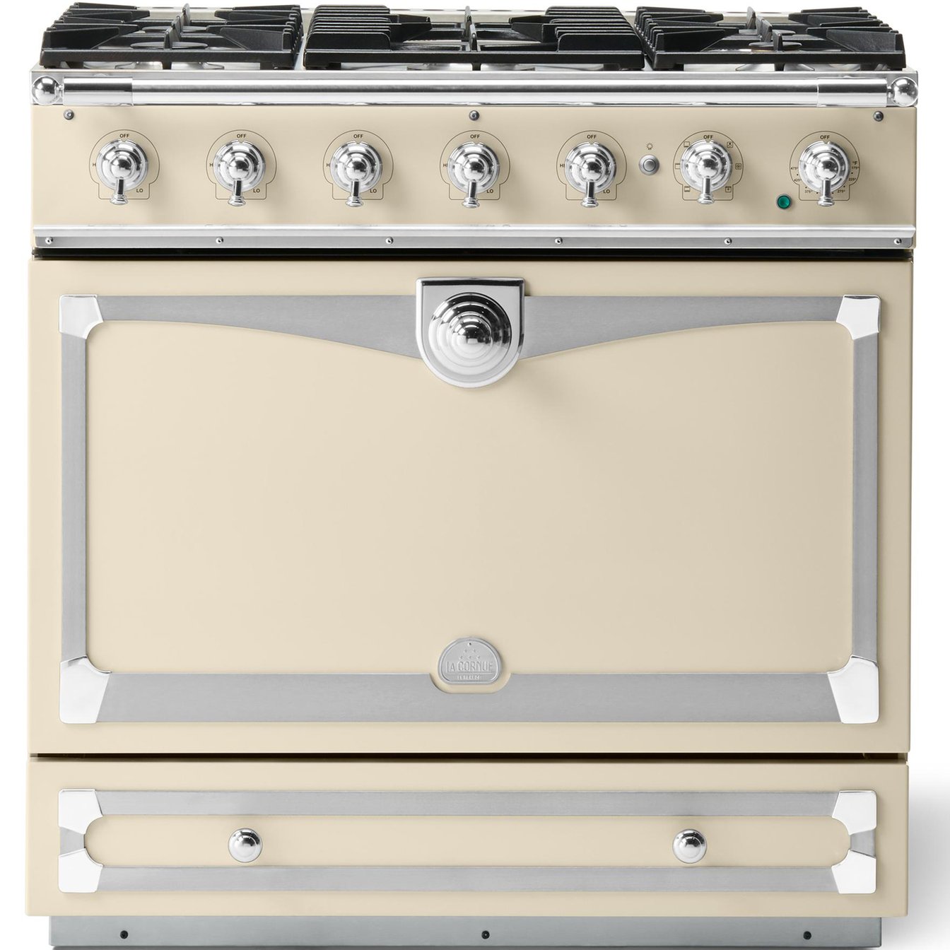 La Cornue 35 inch Single Oven Dual Fuel Range with Polished Chrome Detail