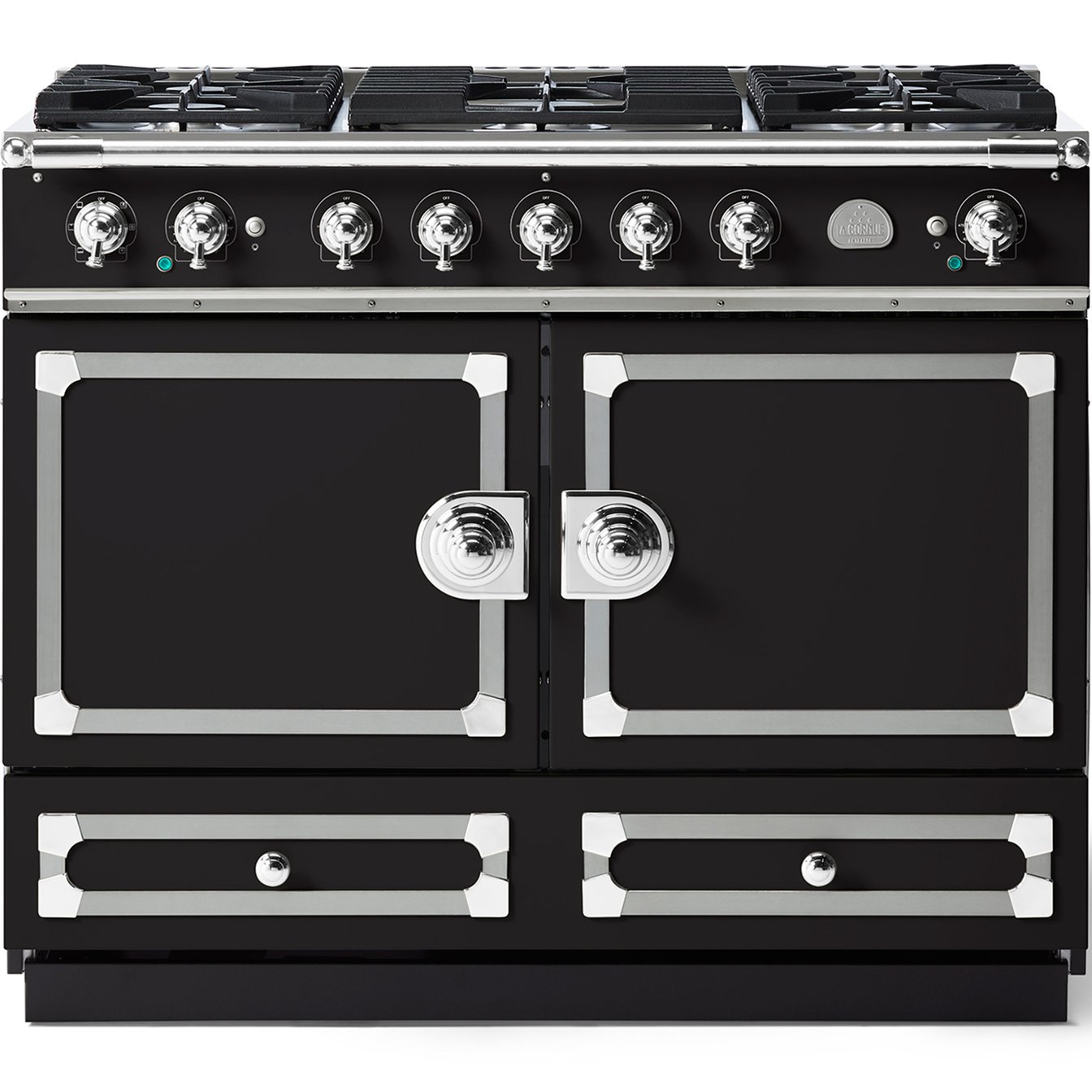 La Cornue 43 inch Double Oven Dual Fuel Range with Polished Chrome Detail