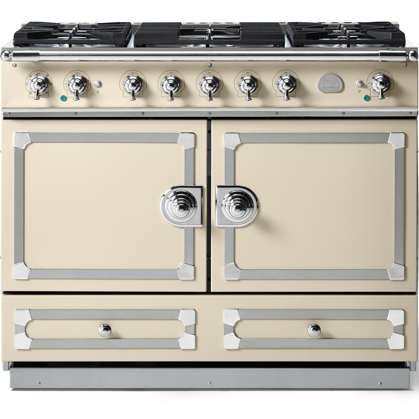 La Cornue 43 inch Double Oven Dual Fuel Range with Polished Chrome Detail