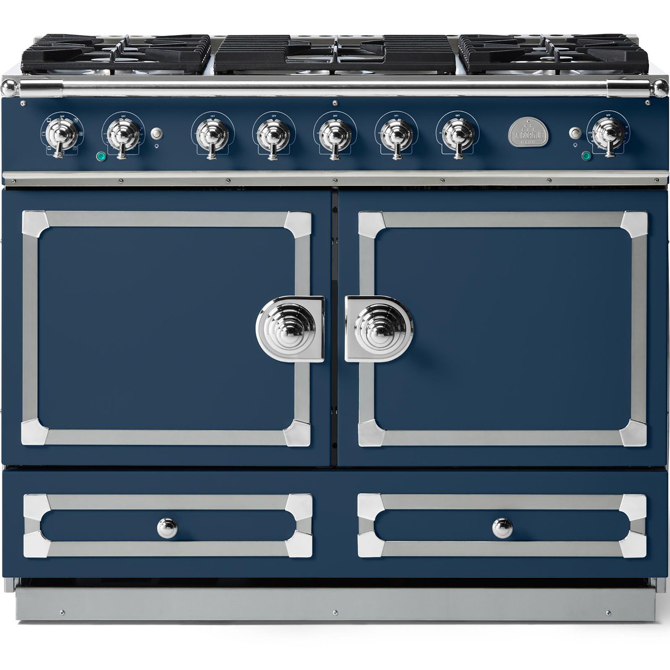 La Cornue 43 inch Double Oven Dual Fuel Range with Polished Chrome Detail