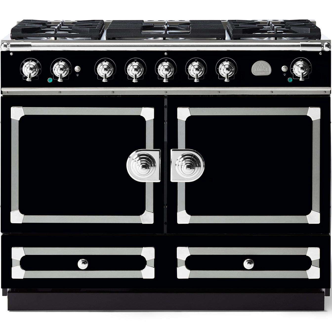 La Cornue 43 inch Double Oven Dual Fuel Range with Polished Chrome Detail
