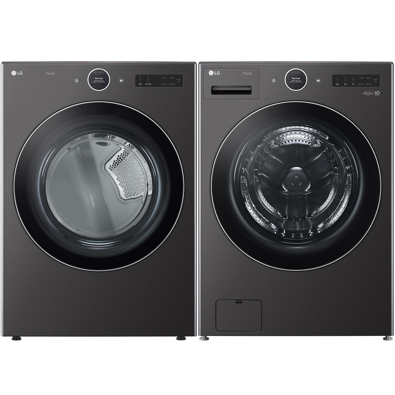 LG 5.8 cu.ft. Front Load Steam Washer and 7.4 cu.ft. Stackable Steam Vented Dryer
