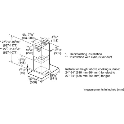 Bosch 36 inch 600 CFM Wall-Mount Chimney Ventilation Hoodfan