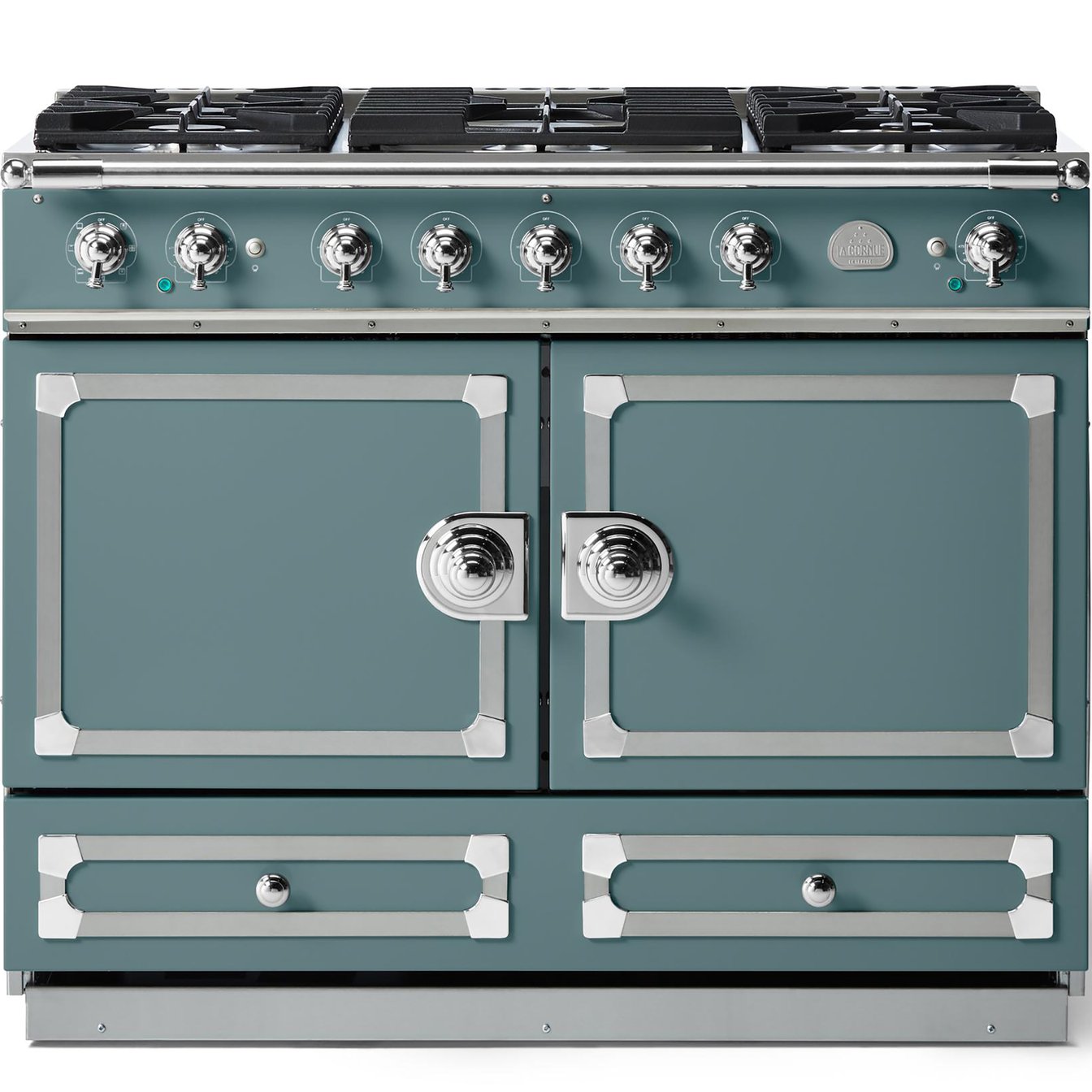 La Cornue 43 inch Double Oven Dual Fuel Range with Polished Chrome Detail