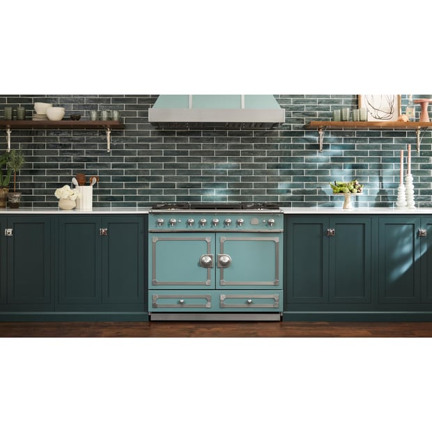 La Cornue 43 inch Double Oven Dual Fuel Range with Satin Chrome Detail
