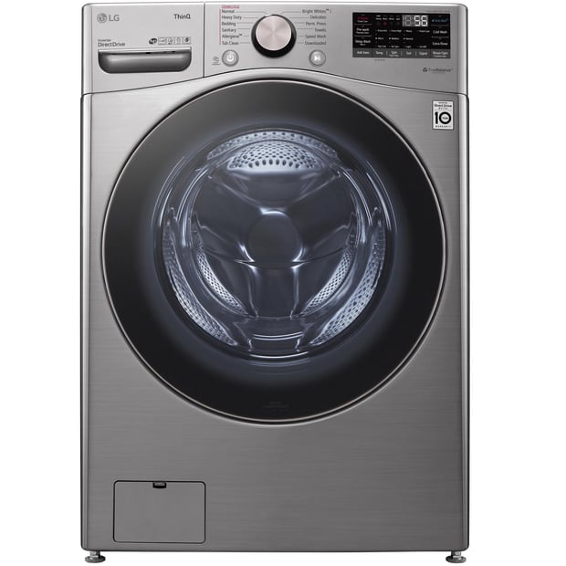 LG Graphite Steel 5.2 cu.ft. Stackable Front Load Steam Washer and 7.4 cu.ft. Steam Vented Dryer