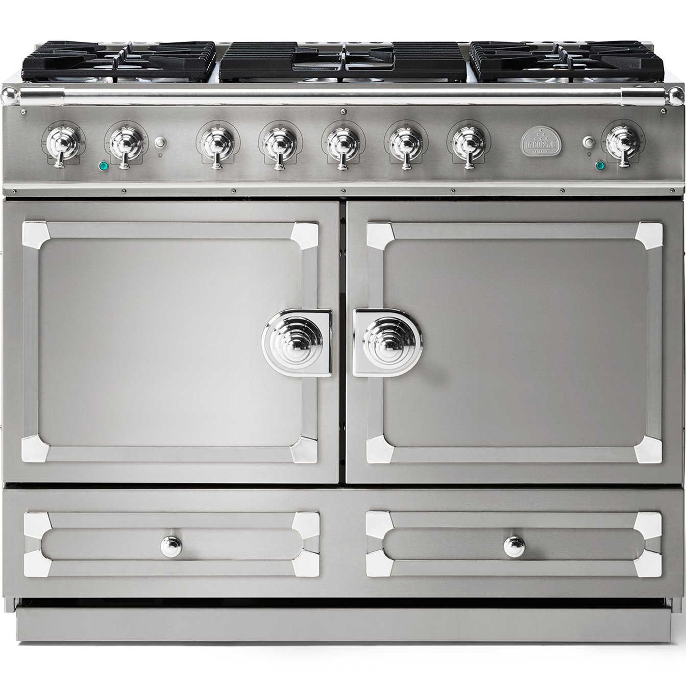 La Cornue 43 inch Double Oven Dual Fuel Range with Polished Chrome Detail