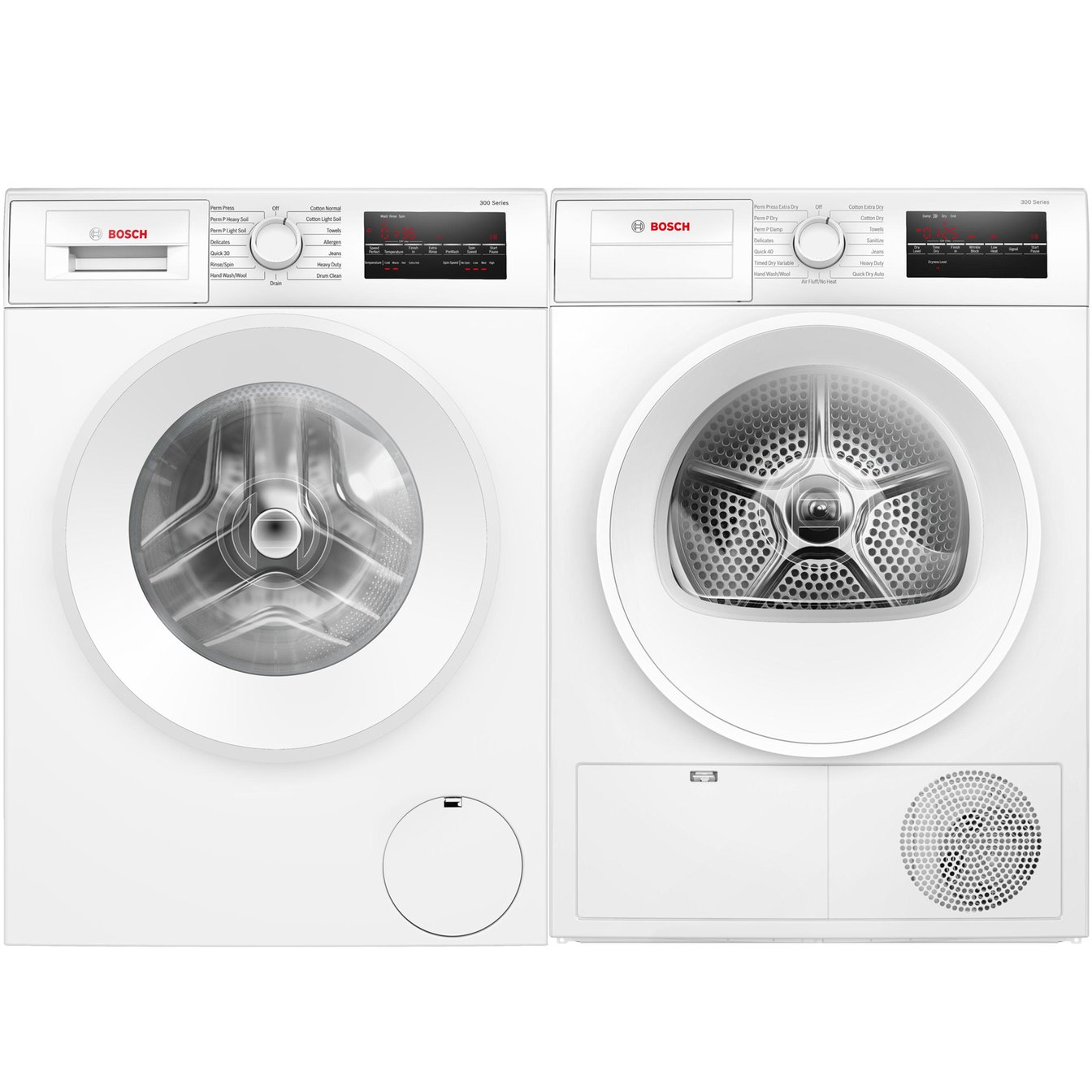 Bosch White 300 Series 2.2 cu.ft. Stackable Front Load Washer and 4.0 cu.ft. Stackable Condensation Dryer