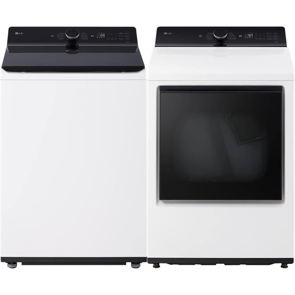 LG White 6.3 cu.ft Top Load Washer and 7.3 cu.ft Front Load Vented Dryer