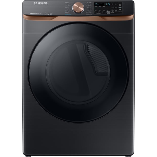 Samsung Black Stainless Steel 5.8 cu.ft. Stackable Front Load Steam Washer and 7.5 cu.ft. Steam Vented Dryer
