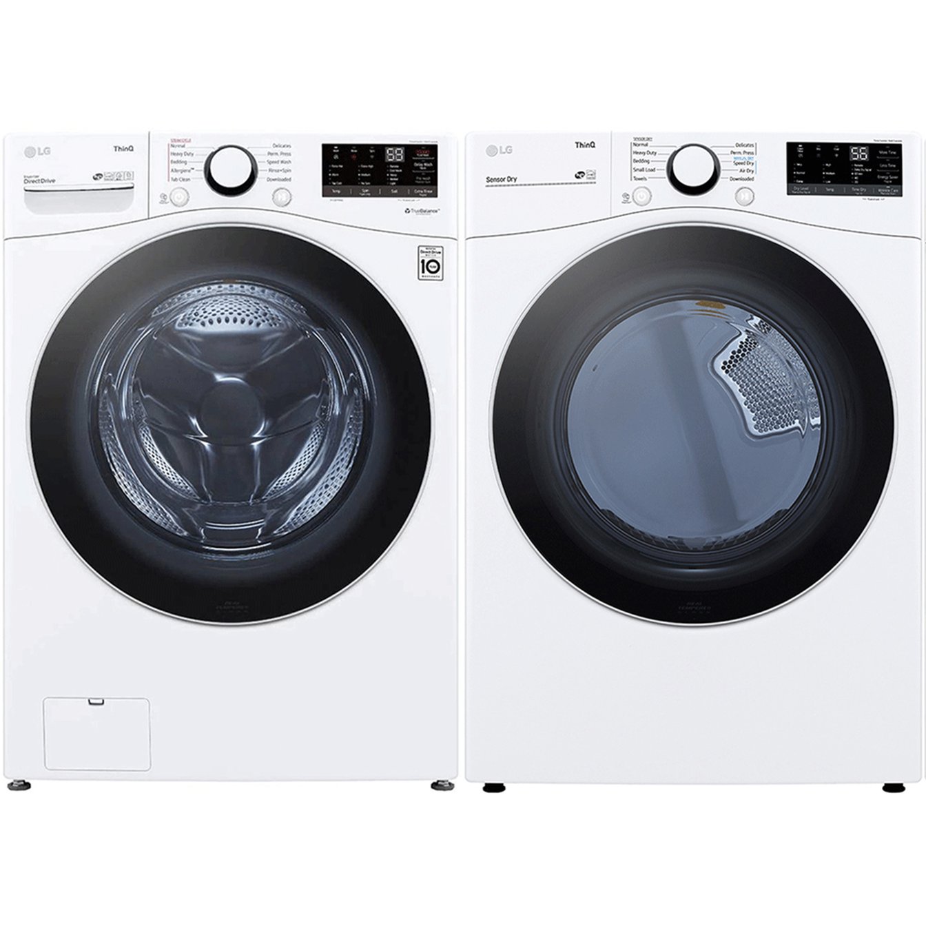 LG White 5.2 cu.ft. Stackable Front Load Steam Washer and 7.4 cu.ft. Vented Gas Dryer