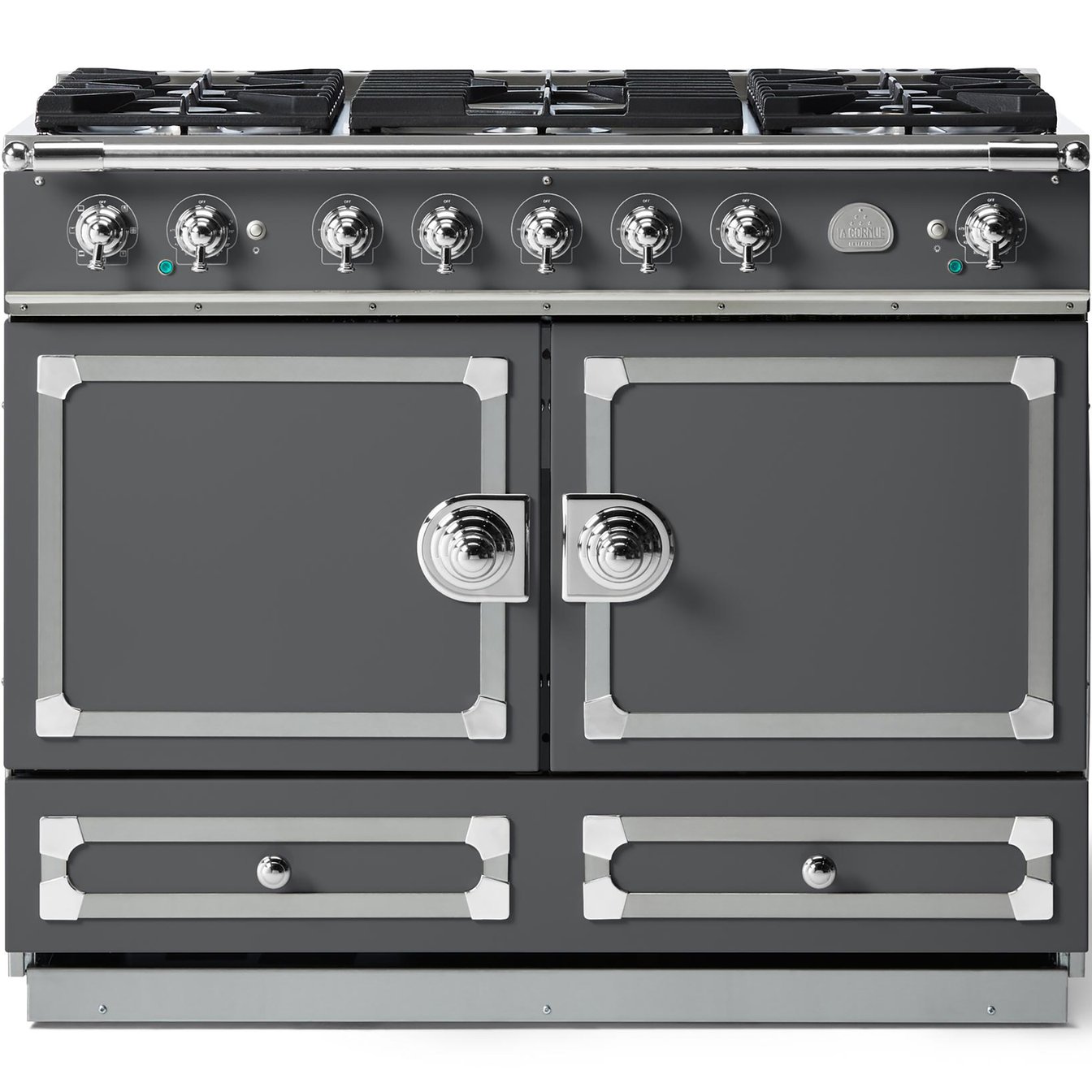 La Cornue 43 inch Double Oven Dual Fuel Range with Polished Chrome Detail