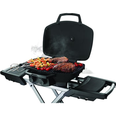Napoleon TravelQ 285X Portable 2 Burner Liquid Propane BBQ Grill with Scissor Cart & Griddle