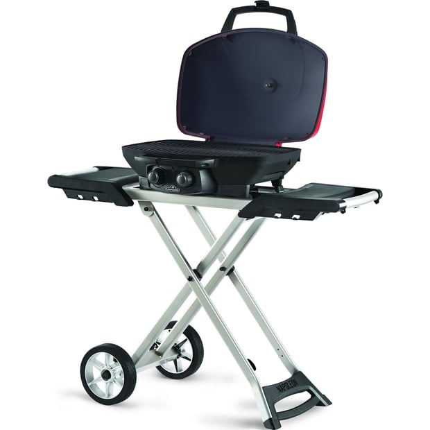 Napoleon TravelQ 285X Portable 2 Burner Liquid Propane BBQ Grill with Scissor Cart & Griddle