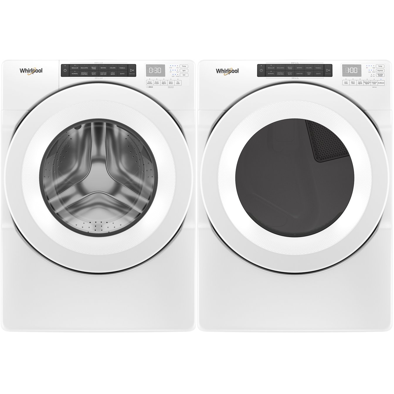 Whirlpool White Stackable 5.0 cu.ft Front Load Washer and 7.4 cu.ft. Vented Dryer