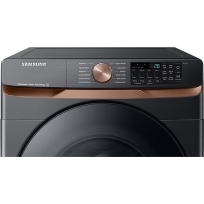 Samsung Black Stainless Steel 5.8 cu.ft. Stackable Front Load Steam Washer and 7.5 cu.ft. Steam Vented Dryer