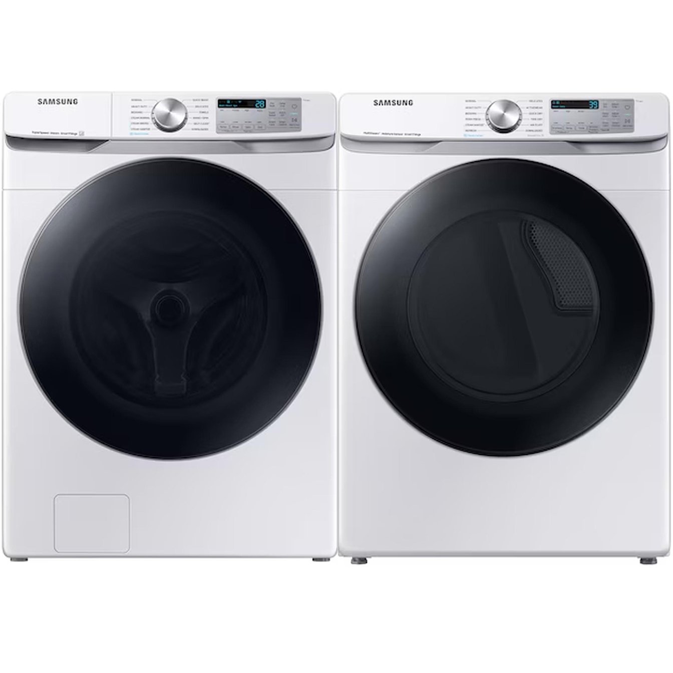 Samsung White 5.2 cu.ft. Front Load Steam Washer and 7.5 cu.ft Steam Vented Dryer