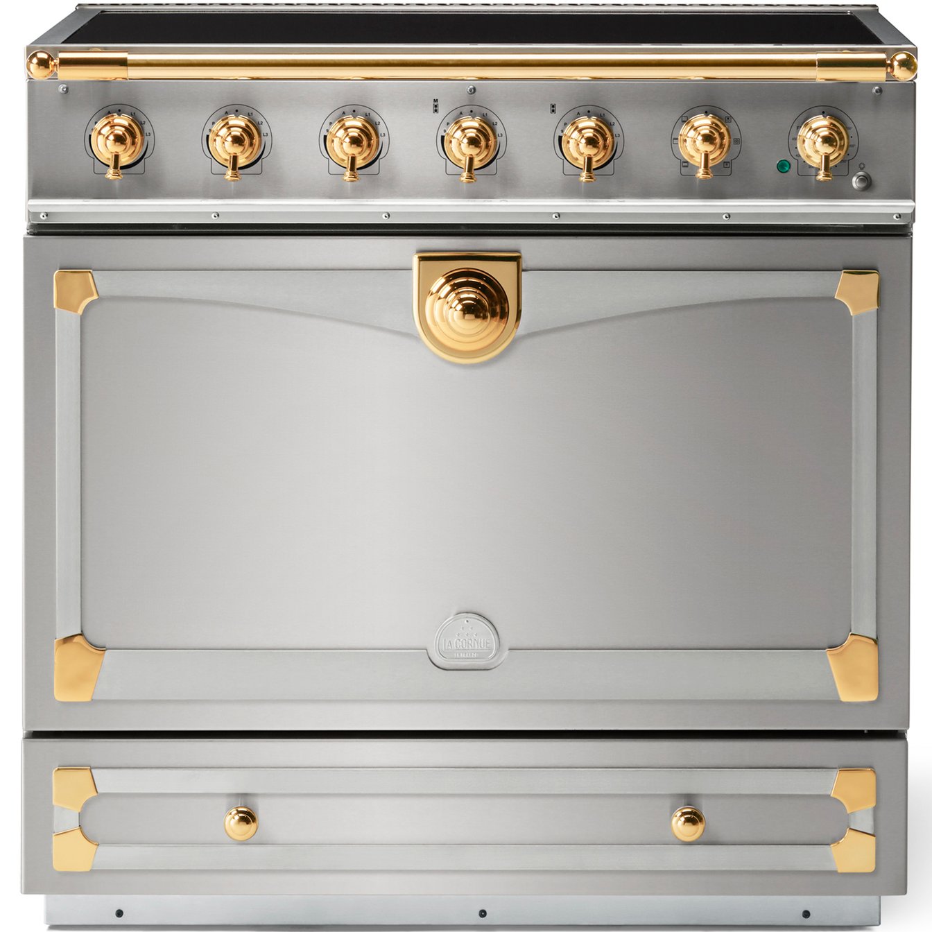La Cornue 35 inch Single Oven Induction Range with Polished Brass Detail