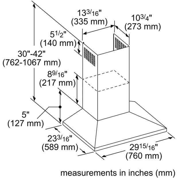 Thermador 30 inch 600 CFM Pyramid Chimney Wall Hoodfan