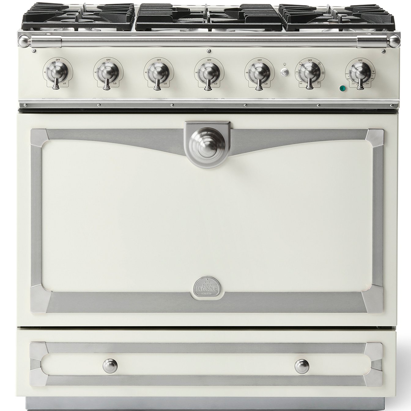 La Cornue 35 inch Single Oven Dual Fuel Range with Brushed Nickel Detail