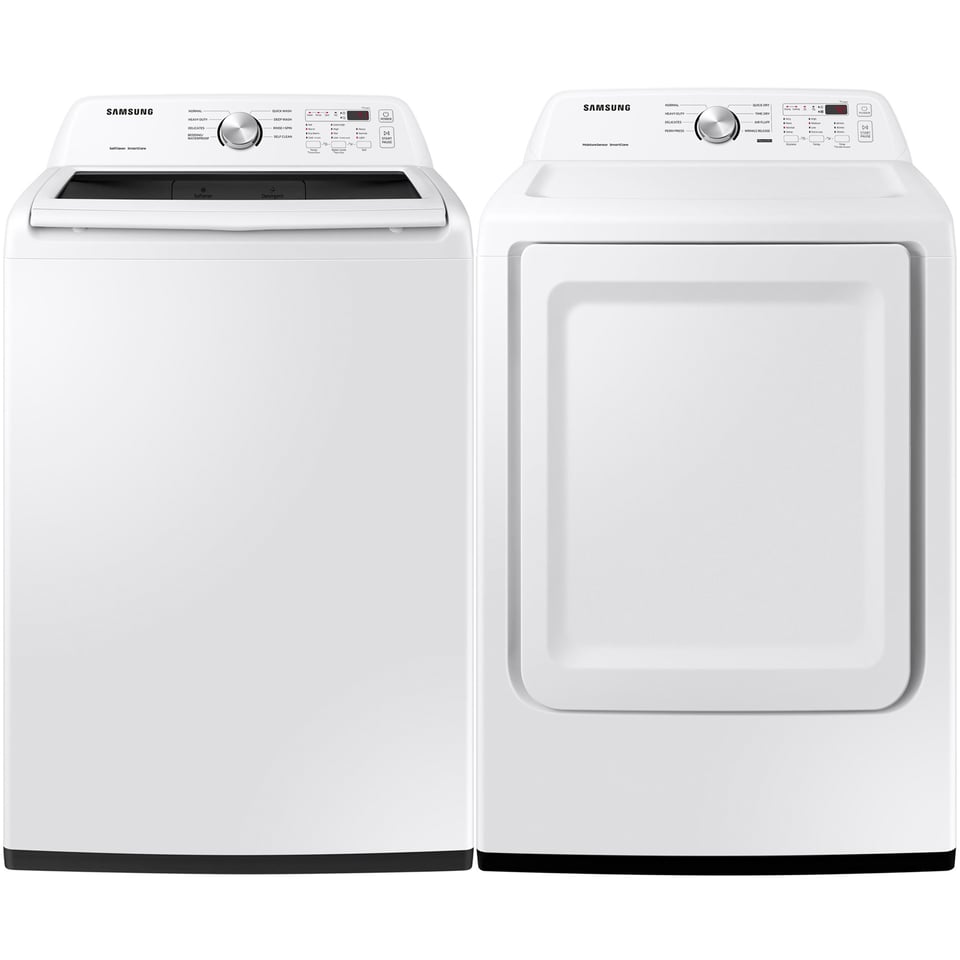 Samsung White 5.2 cu.ft. Top Load Washer and 7.2 cu.ft. Vented Dryer