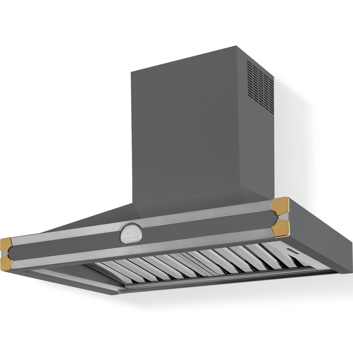 La Cornue 35 inch 600 CFM Chimney Hoodfan with Polished Brass Detail