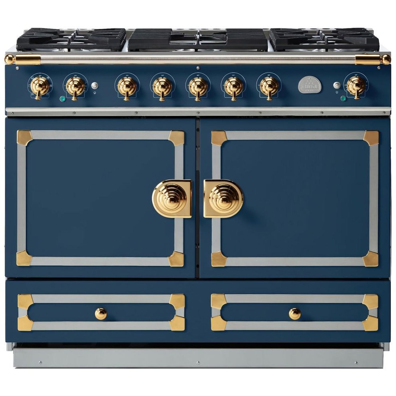 La Cornue 43 inch Double Oven Dual Fuel Range with Polished Brass Detail