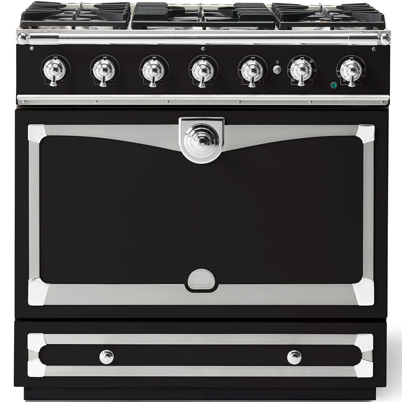 La Cornue 35 inch Single Oven Dual Fuel Range with Polished Chrome Detail