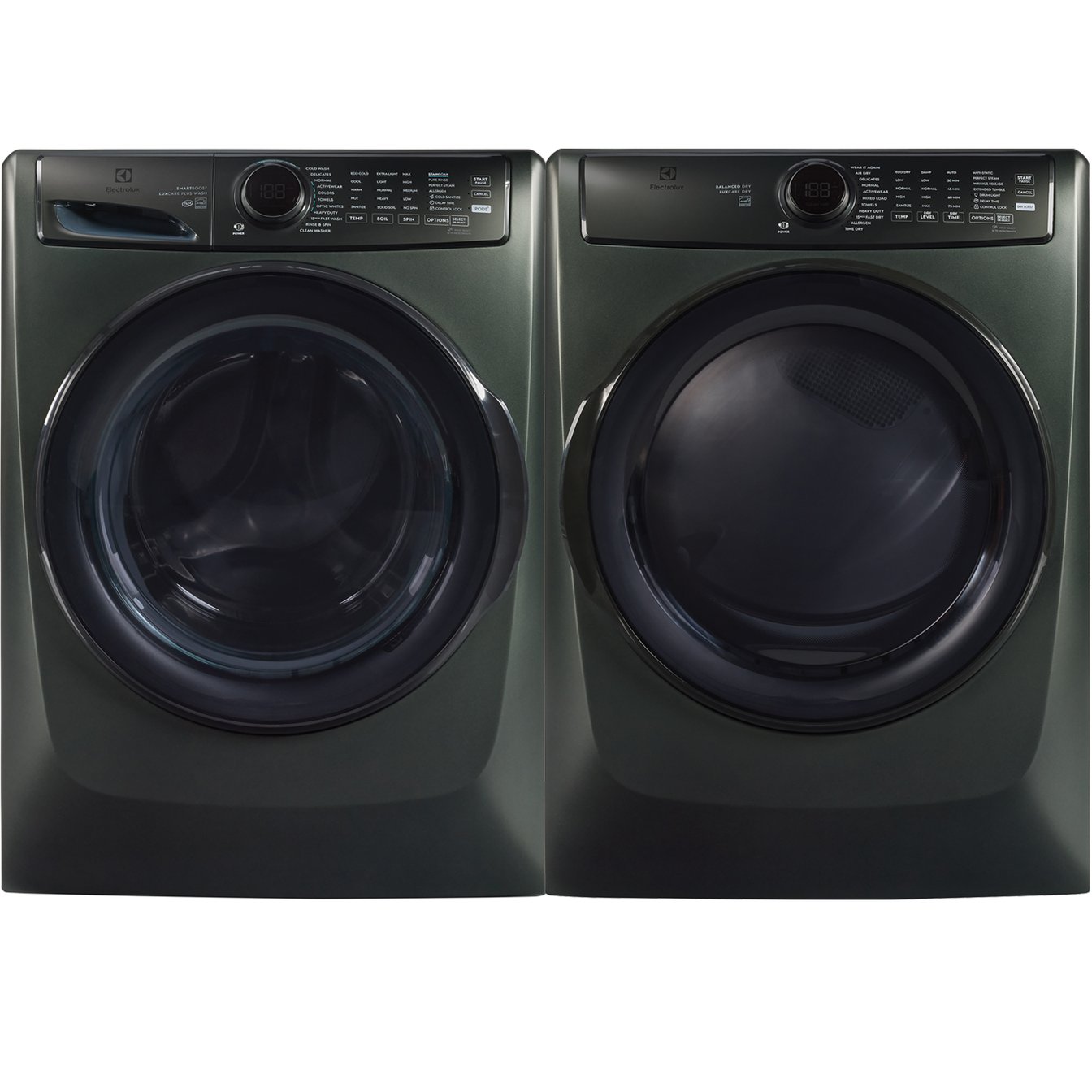 Electrolux Green 5.2 cu.ft. Stackable Front Load Washer and 8.0 cu.ft Electric Steam Vented Dryer