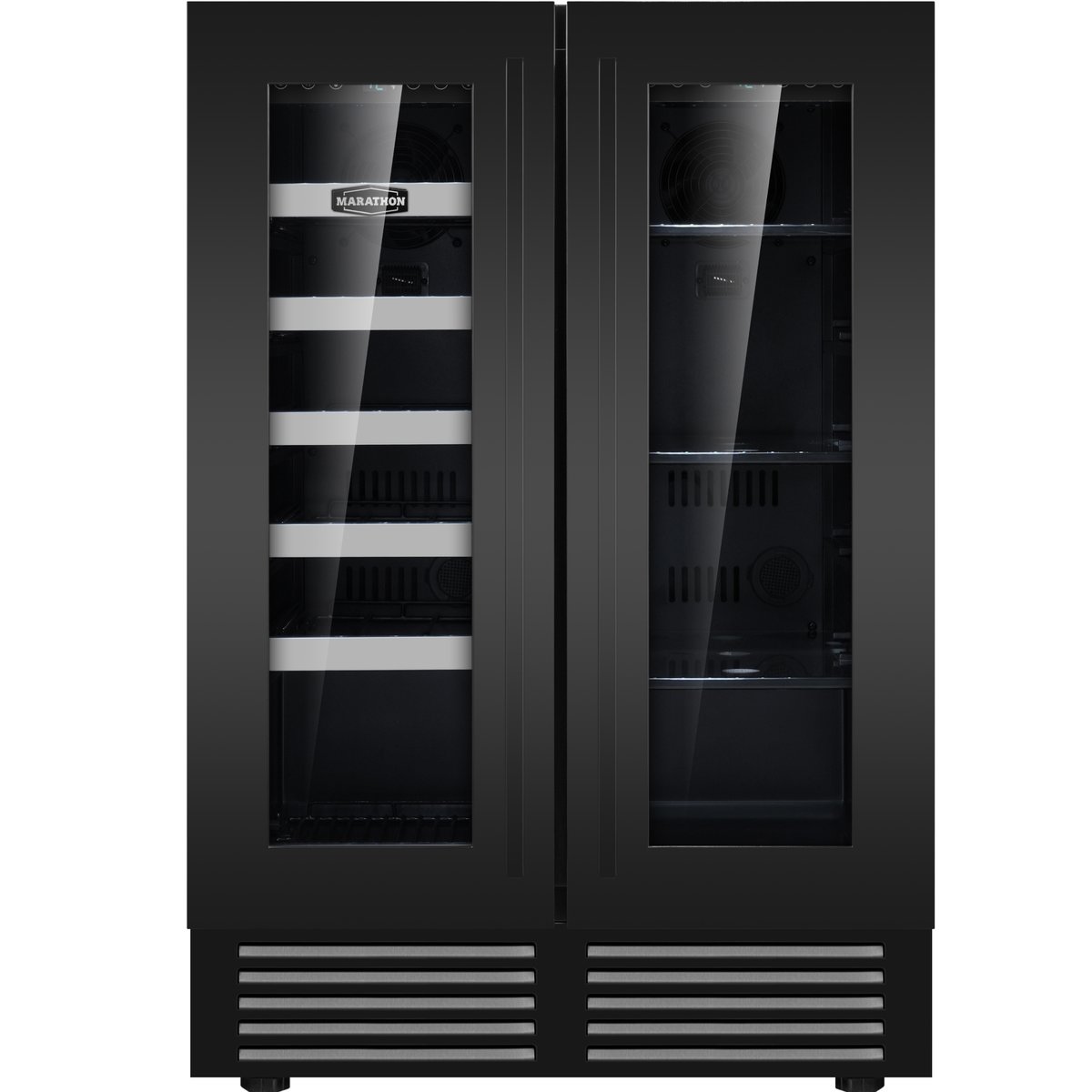 Marathon 24" Black Steel French Door Dual Zone Beverage Cooler