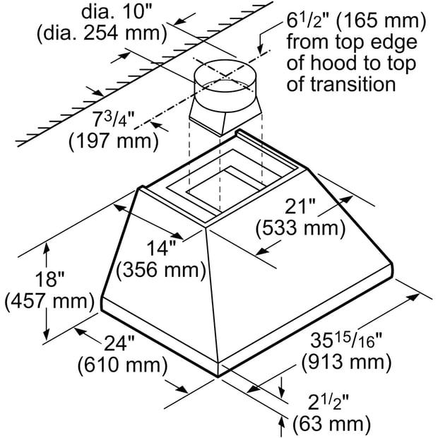 Thermador 36 inch Wall-Mount Chimney Hoodfan