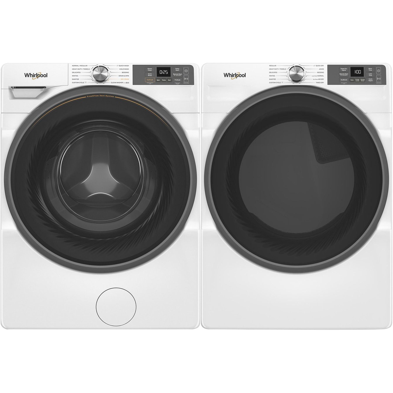 Whirlpool White 7.4 cu.ft. Stackable Electric Dryer and 5.2 cu.ft. Stackable Front Load Washer