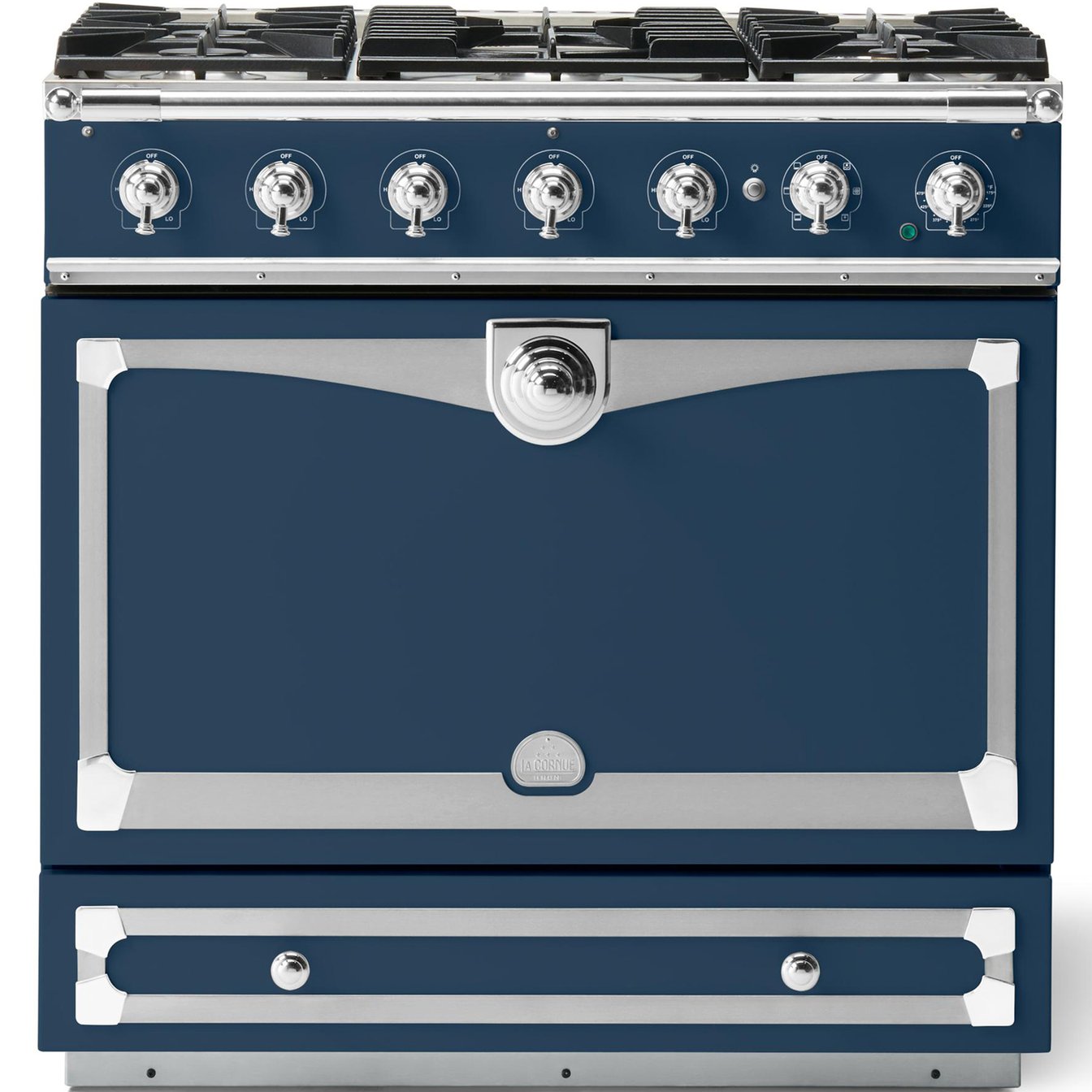 La Cornue 35 inch Single Oven Dual Fuel Range with Polished Chrome Detail