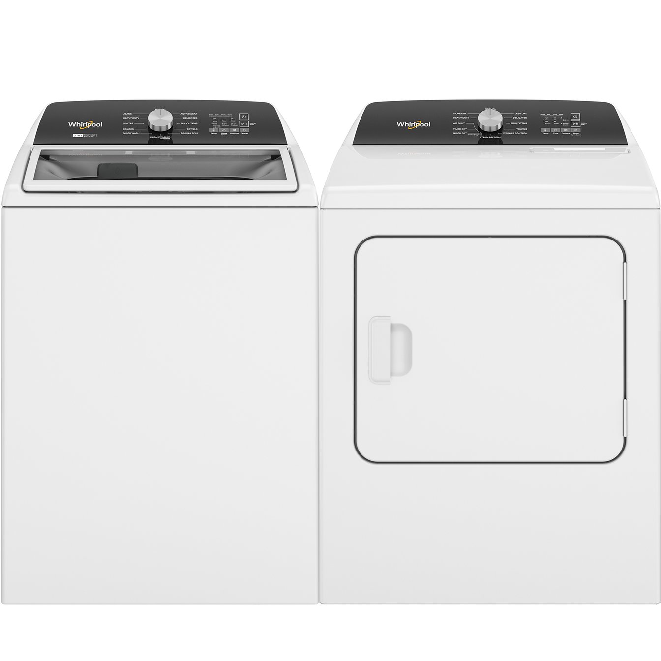 Whirlpool White 5.4 cu.ft Top Load Washer and 7.4 cu.ft. Steam Vented Dryer