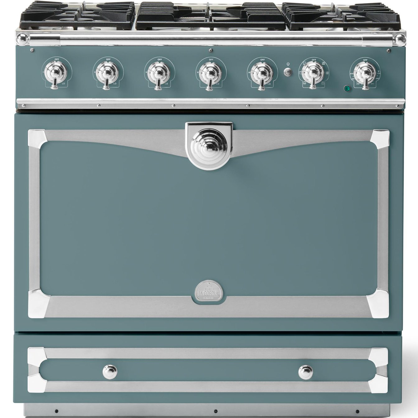 La Cornue 35 inch Single Oven Dual Fuel Range with Polished Chrome Detail