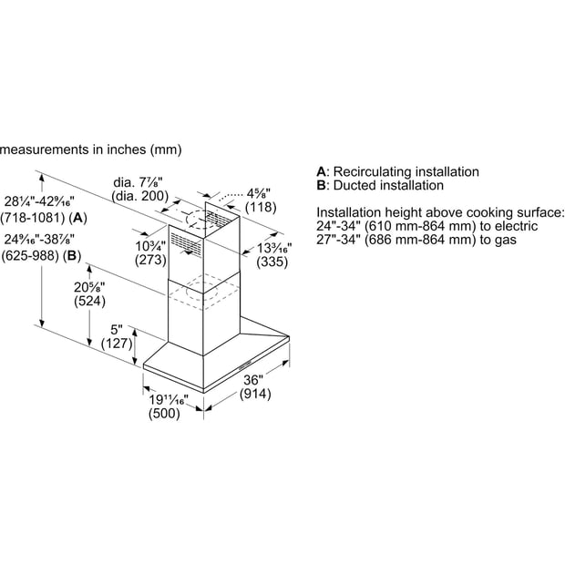 Bosch 36 inch 600 CFM Wall-Mount Chimney Hoodfan