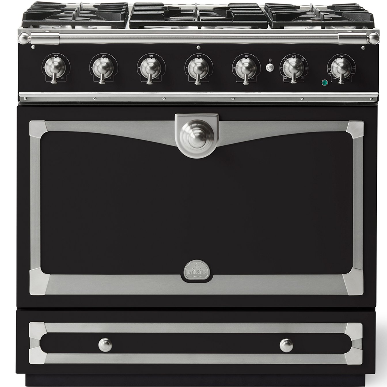 La Cornue 35 inch Single Oven Dual Fuel Range with Brushed Nickel Detail