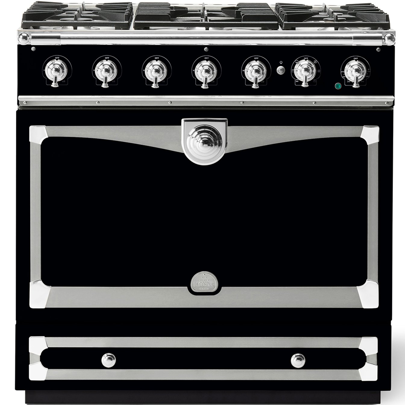 La Cornue 35 inch Single Oven Dual Fuel Range with Polished Chrome Detail