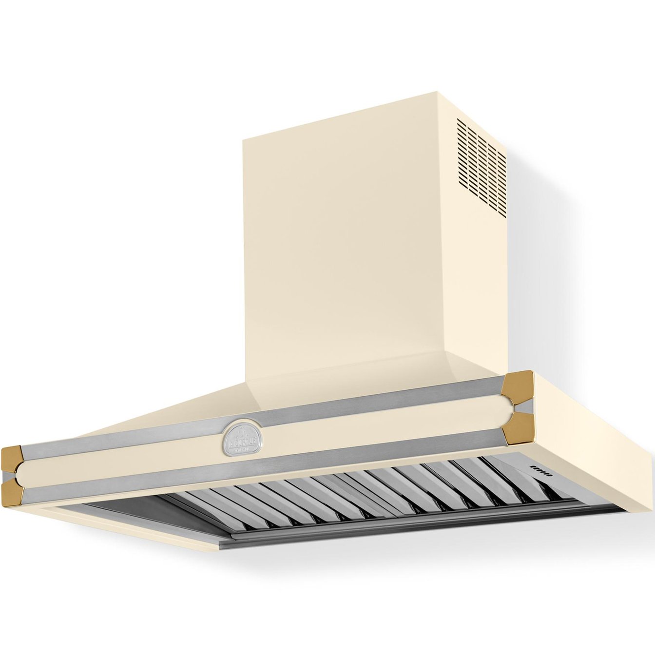 La Cornue 35 inch 600 CFM Chimney Hoodfan with Polished Brass Detail