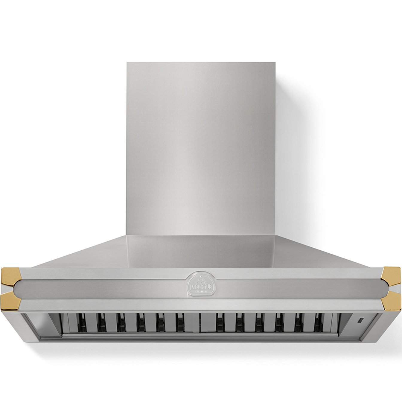 La Cornue 35 inch 600 CFM Chimney Hoodfan with Polished Brass Detail
