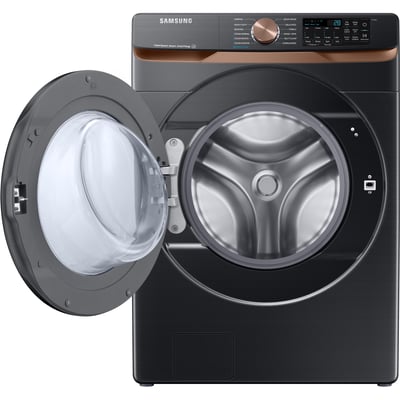 Samsung Black Stainless Steel 5.8 cu.ft. Stackable Front Load Steam Washer and 7.5 cu.ft. Steam Vented Dryer
