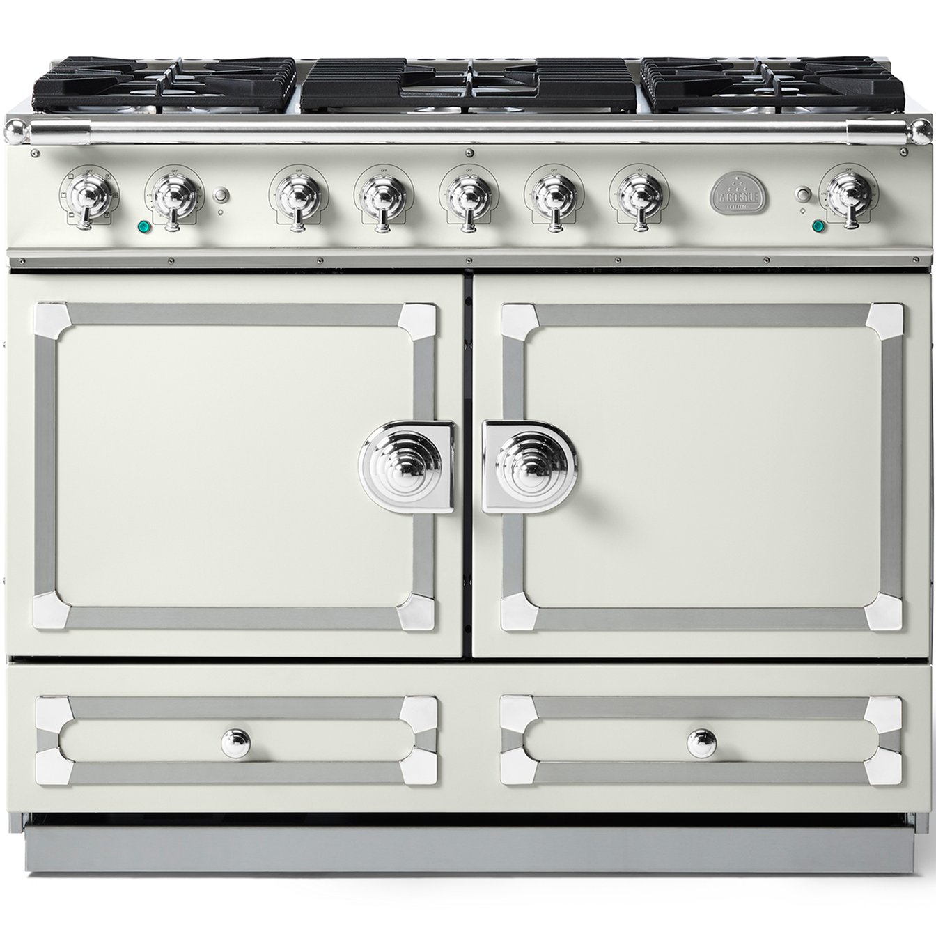 La Cornue 43 inch Double Oven Dual Fuel Range with Polished Chrome Detail