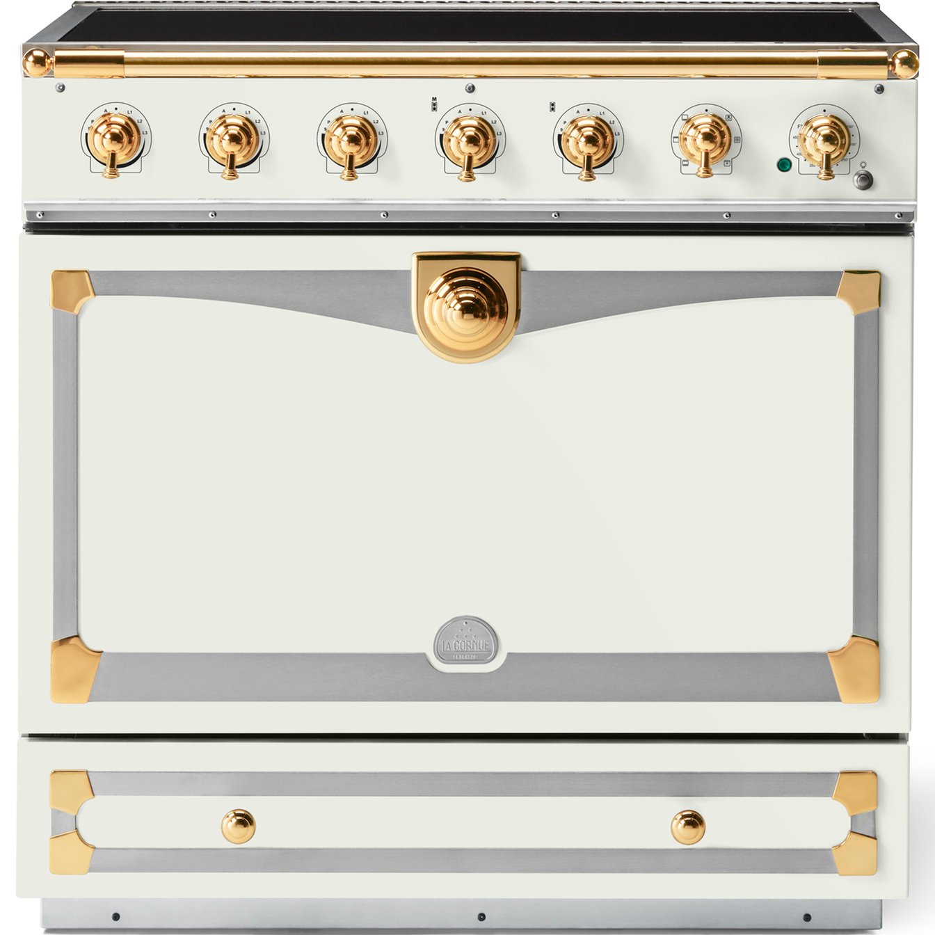 La Cornue 35 inch Single Oven Induction Range with Polished Brass Detail