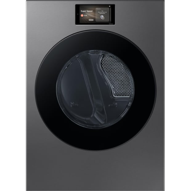 Samsung Black Steel 6.1 cu.ft Stackable Front Load Washer and 7.6 cu.ft. Steam Vented Dryer
