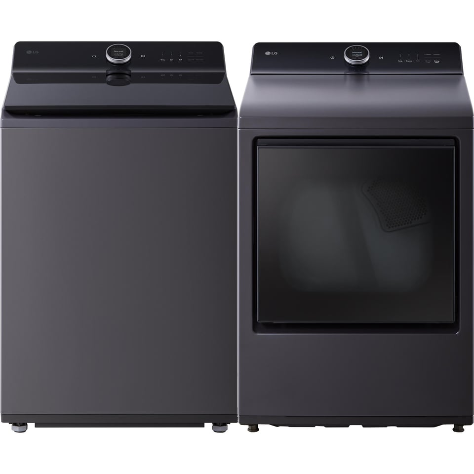 LG Black 6.3 cu.ft Top Load Washer and 7.3 cu.ft. Steam Vented Dryer