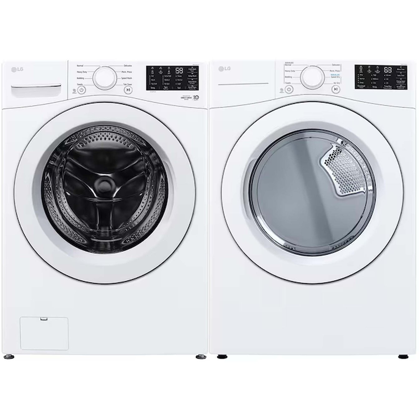 LG White 5.8 cu.ft. Front Load Washer and 7.4 cu.ft. Front Load Vented Dryer